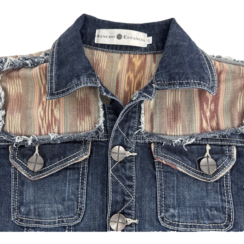 Rancho Estancia Women's Denim Jacket L‎ Southwestern Lined Western Boho Trucker